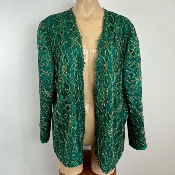Vintage Women’s XL Green Embellished Jacket Coat Blazer Christmas Holiday NYE - Picture 15 of 15